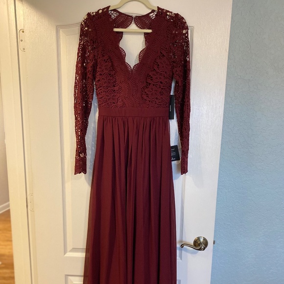 Lulus Burgundy Long Sleeve Lace Maxi Dress - Picture 1 of 4